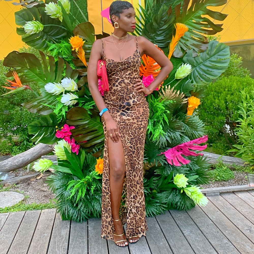Leopard sheer maxi dress
